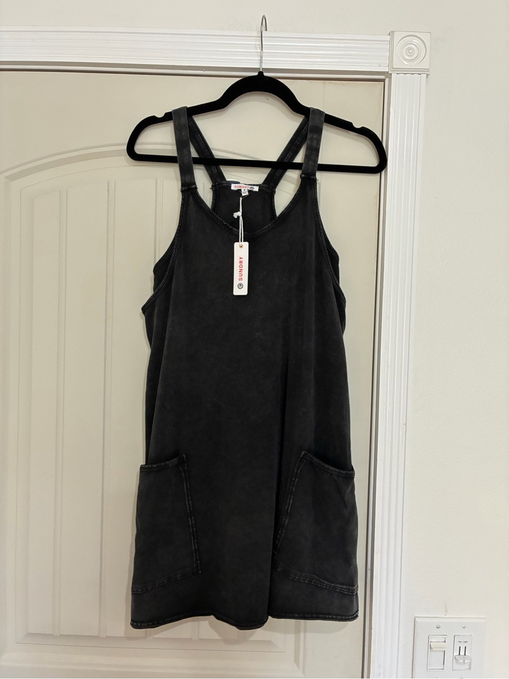 Sundry Washed Black Dress Romper with front pockets NWT
